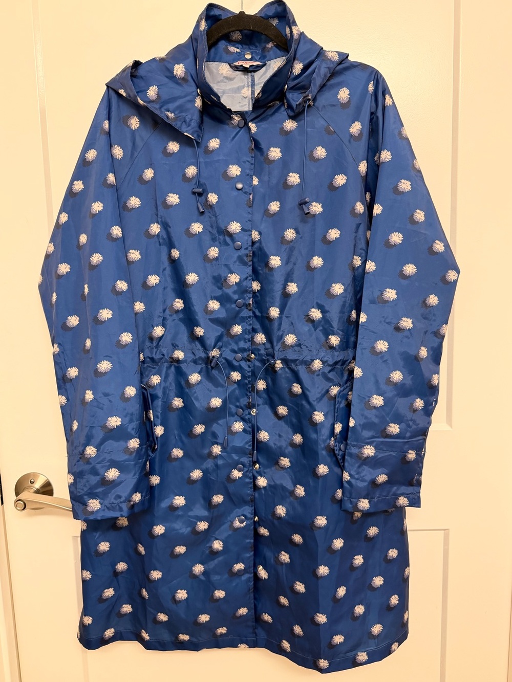 Cath Kidston Blue Hooded Raincoat with White Dot Floral Print
